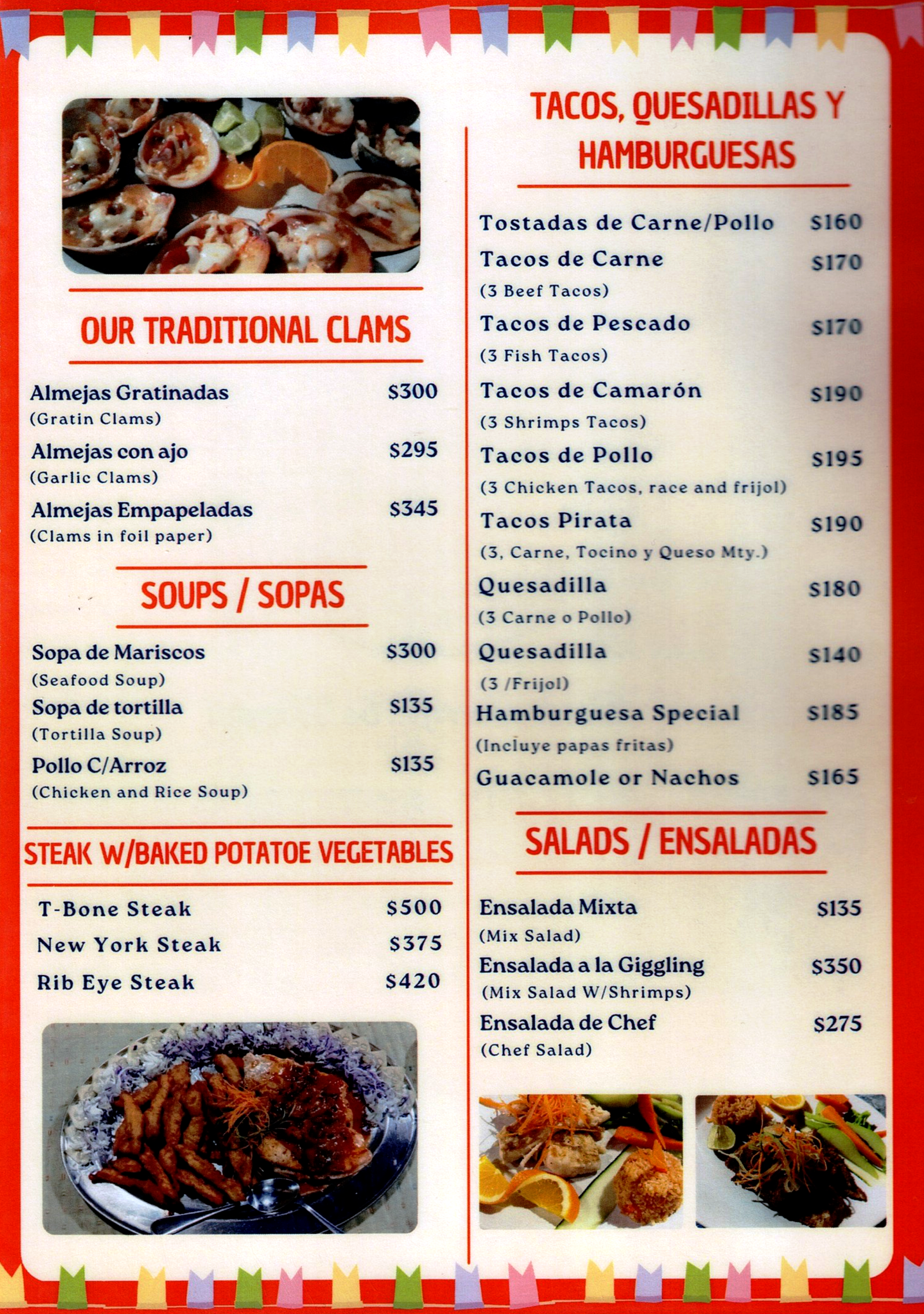 Menú del restaurante página 1